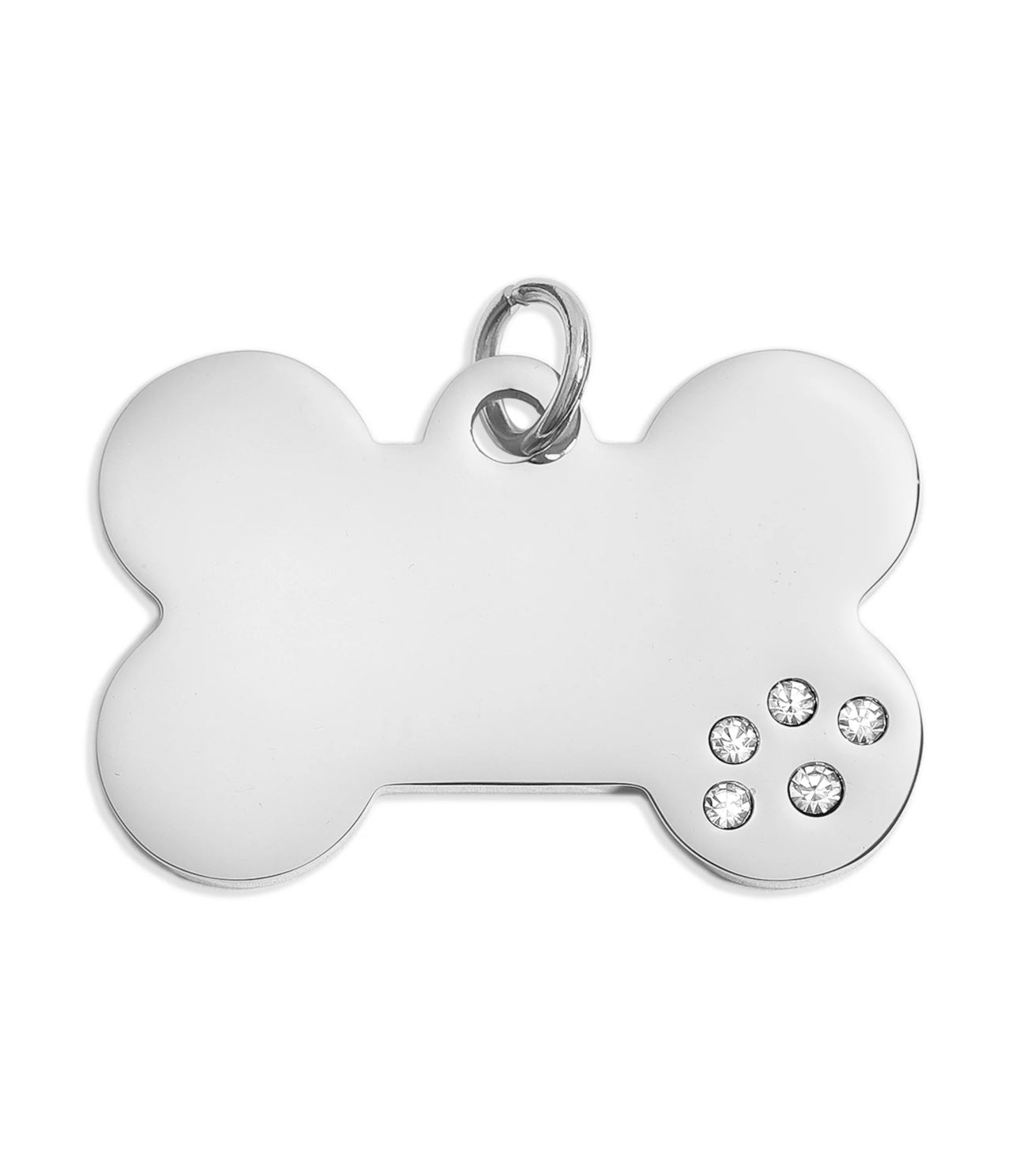 Dog Bone Pet Tag CZ Stone Paw - Dog Collar Charm