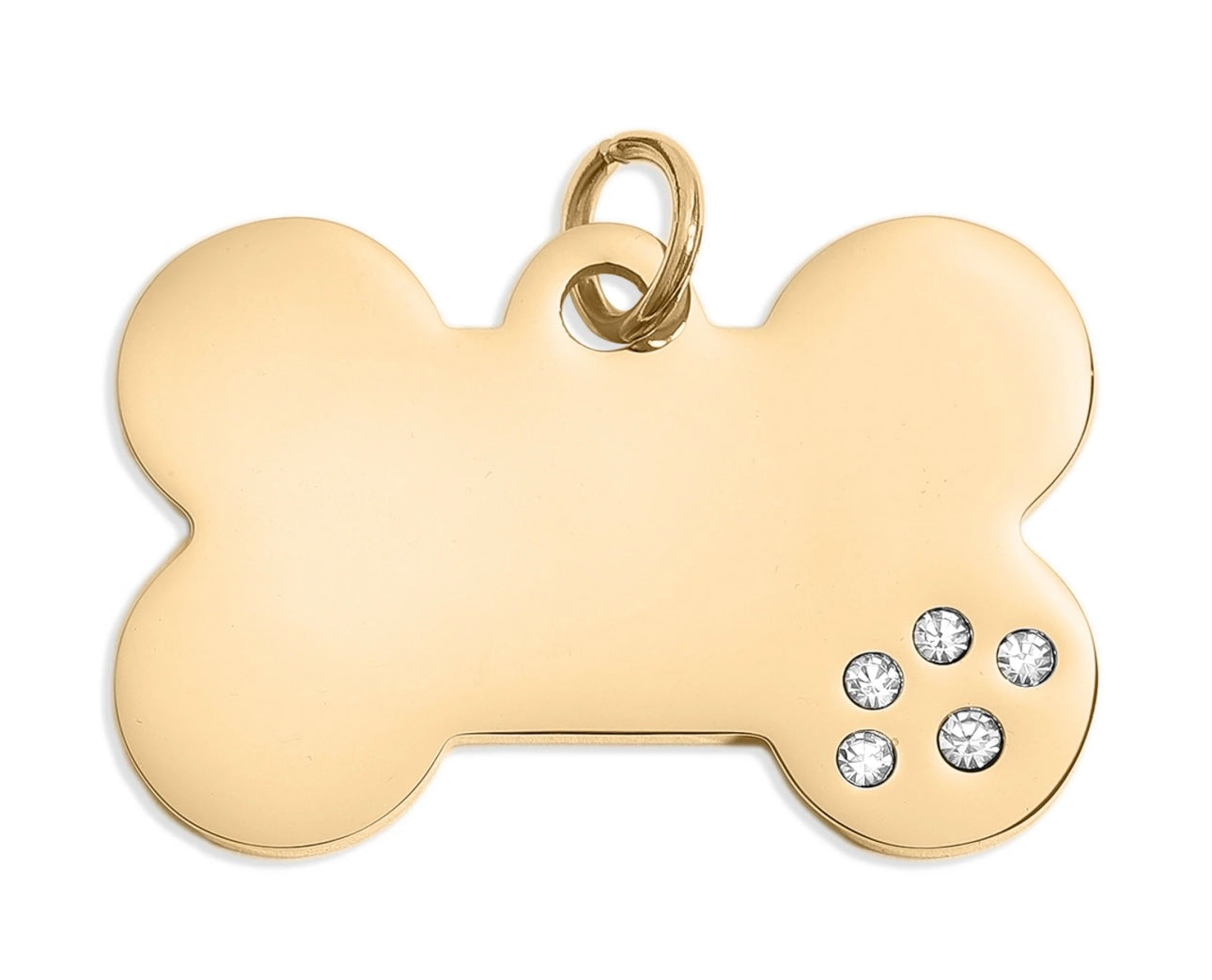 Dog Bone Pet Tag CZ Stone Paw - Dog Collar Charm