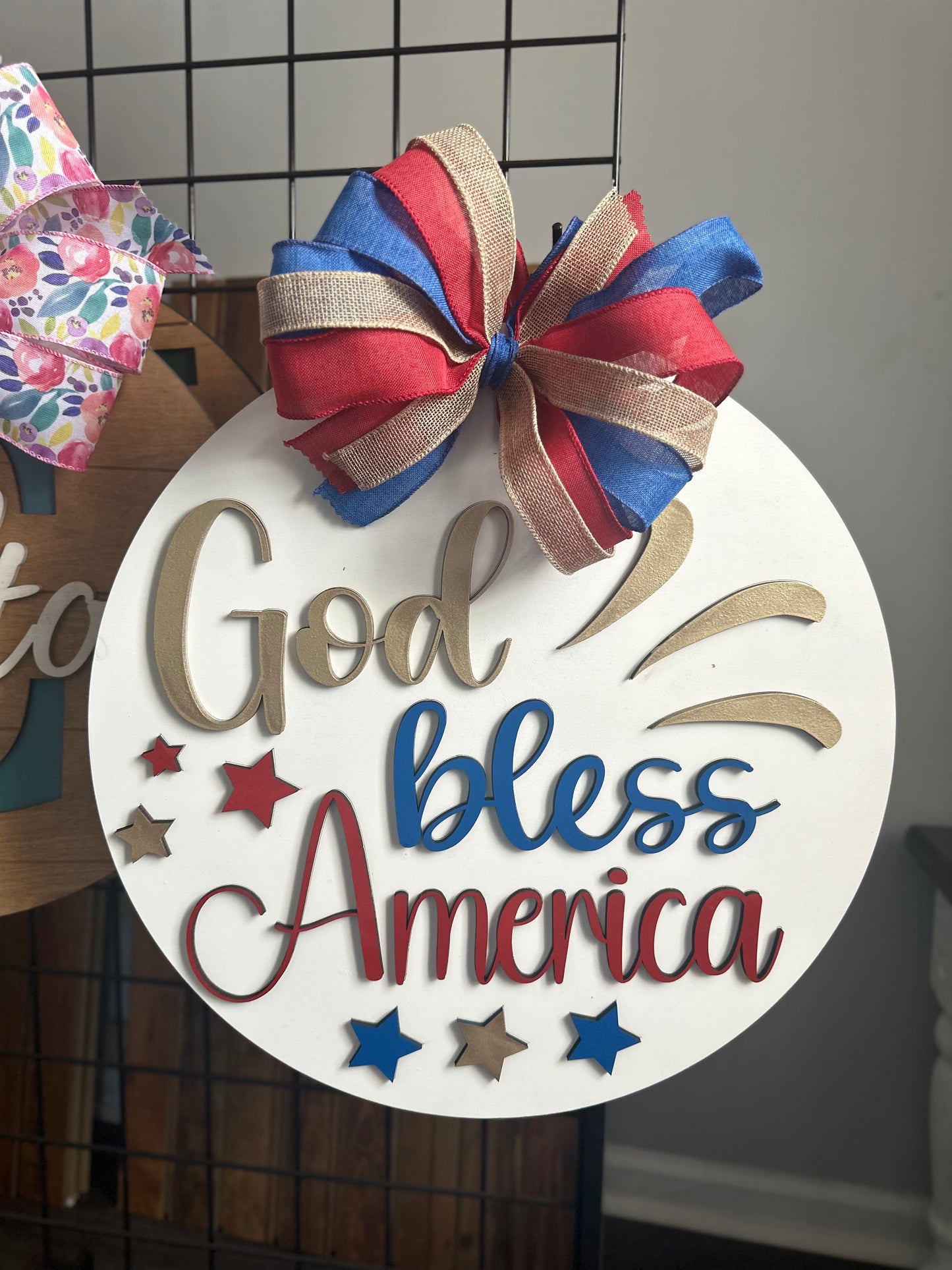 God Bless America Sign | Patriotic Red White and Blue Decor