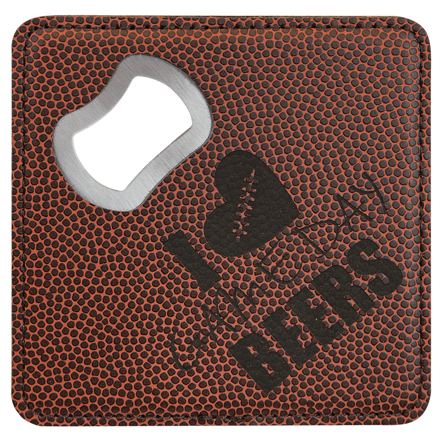 4" x 4" square leatherette coaster with bottle opener