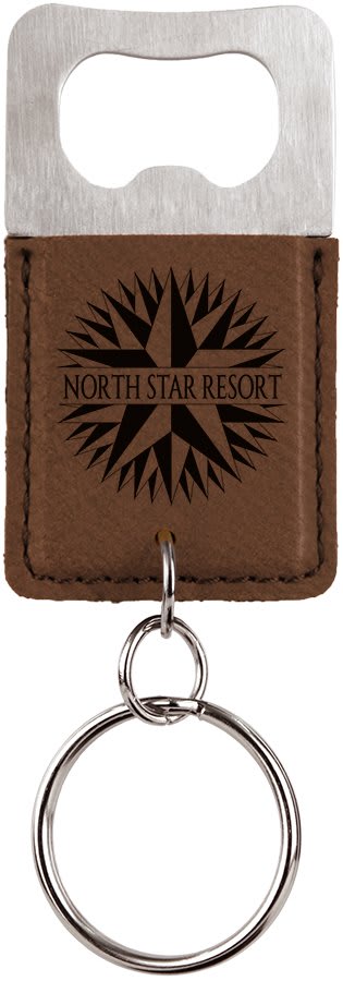Rectangle Laserable Leatherette Bottle Opener Keychain