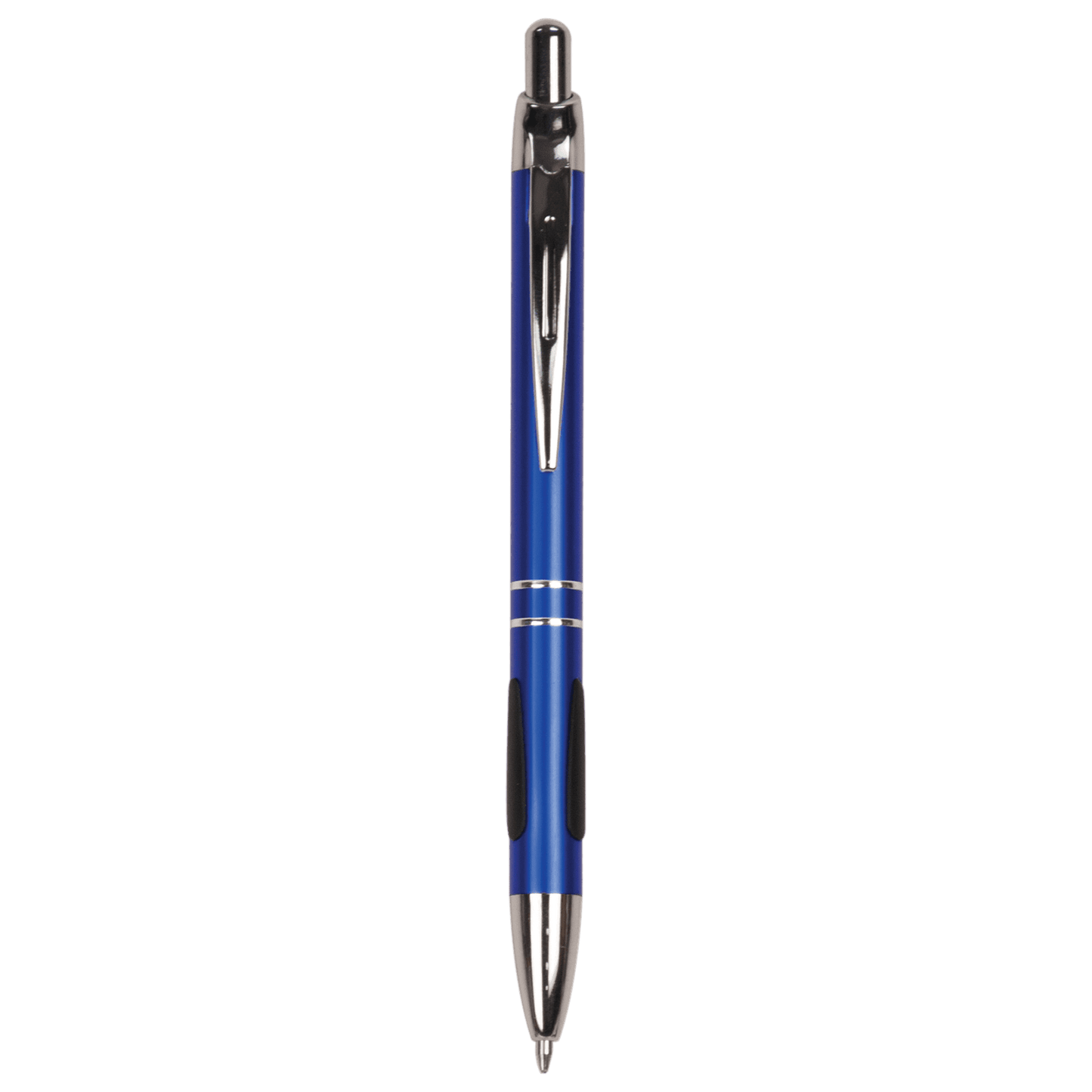 Personalized Anodized Aluminum Black Ink Pen with Silver trim & rubber gripper
