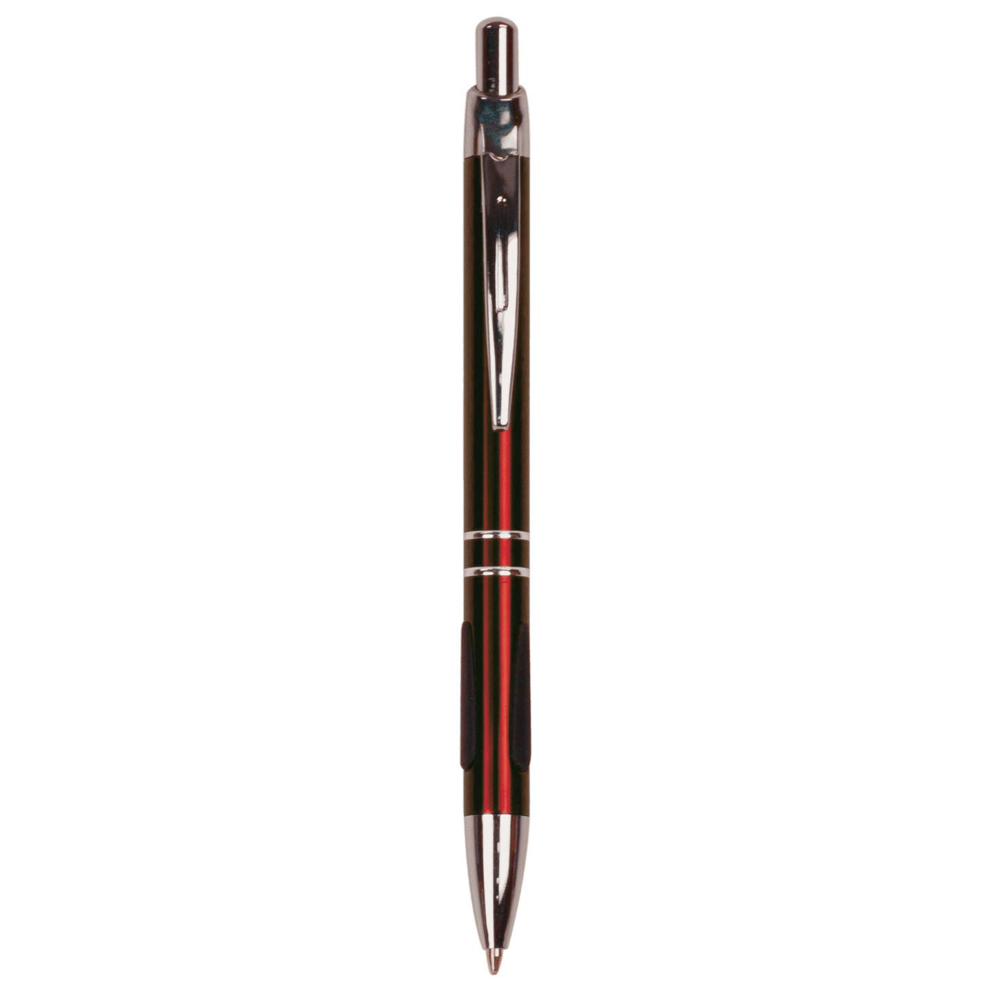 Personalized Anodized Aluminum Black Ink Pen with Silver trim & rubber gripper