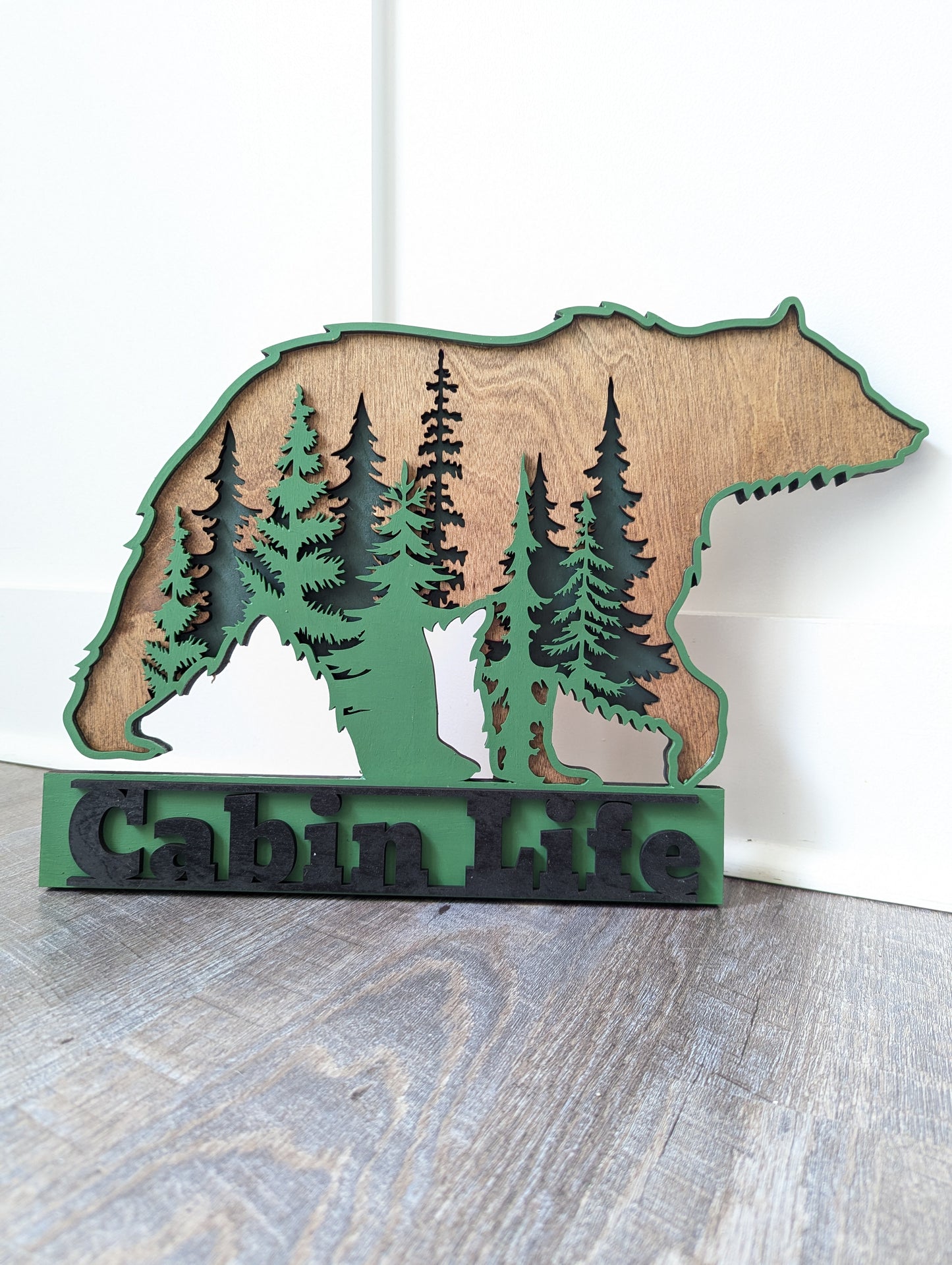 Rustic Cabin Bear Forest Welcome Sign - Handcrafted Wood Décor for Cozy Cabin Retreat - Kids Wilderness Outdoors Bedroom Decor
