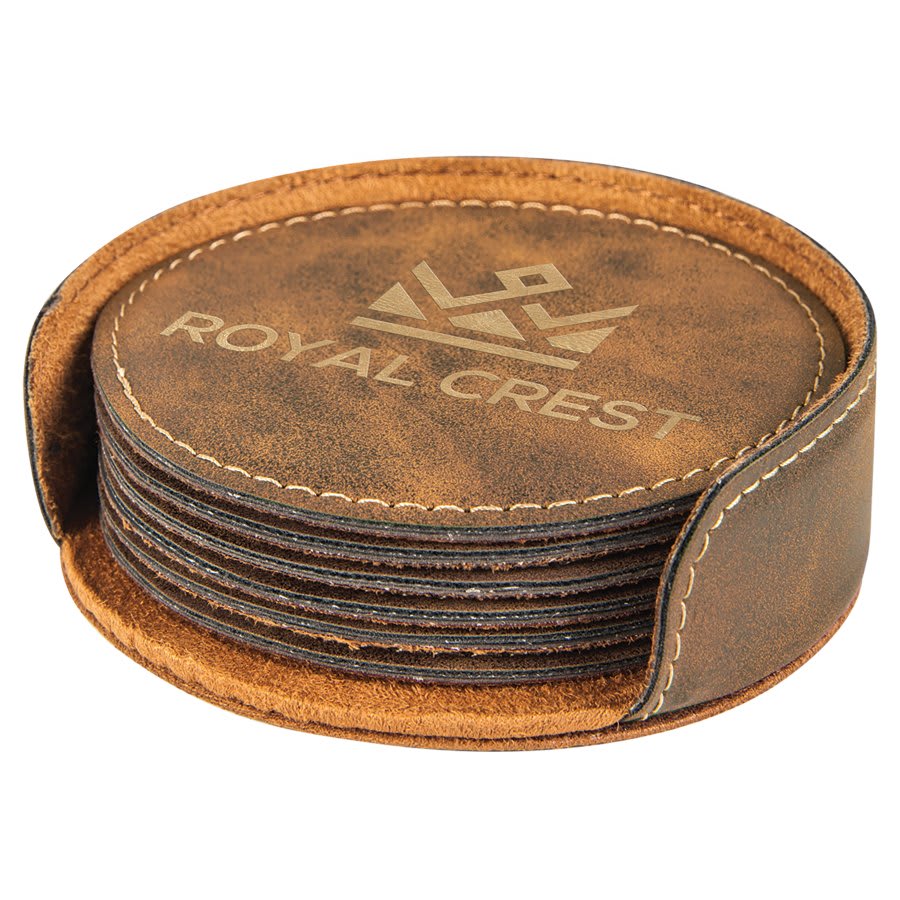 Round Laserable Leatherette 6-Coaster Set