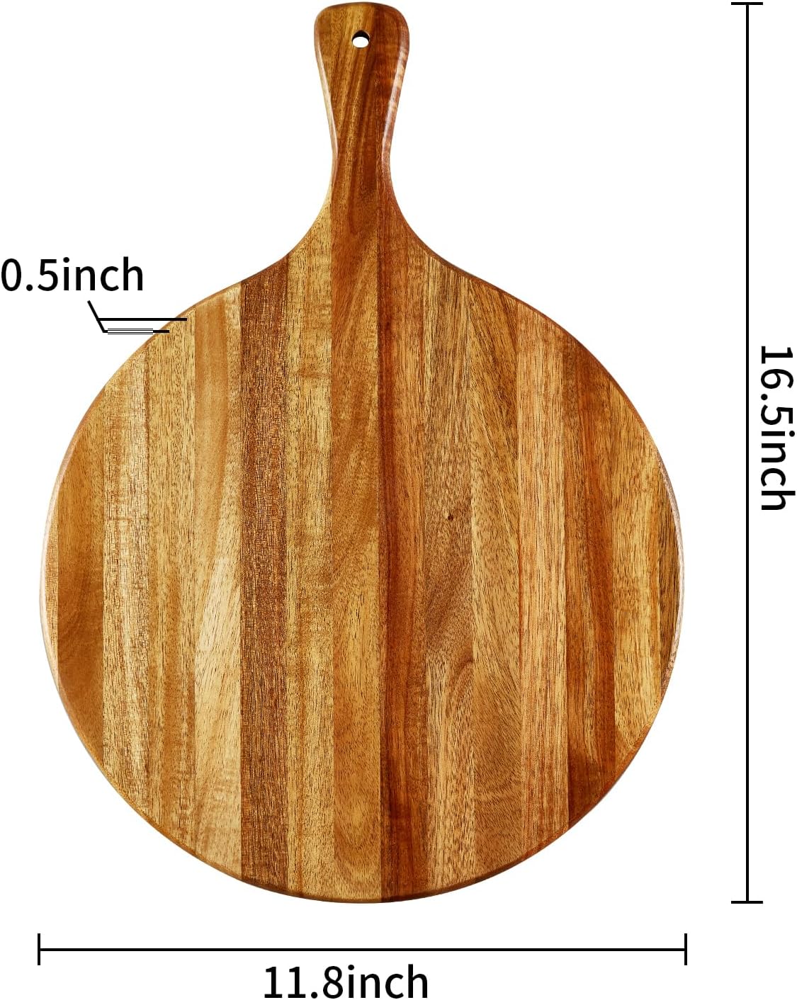 16"x12" Acacia Wood Round Cutting Board with Handle