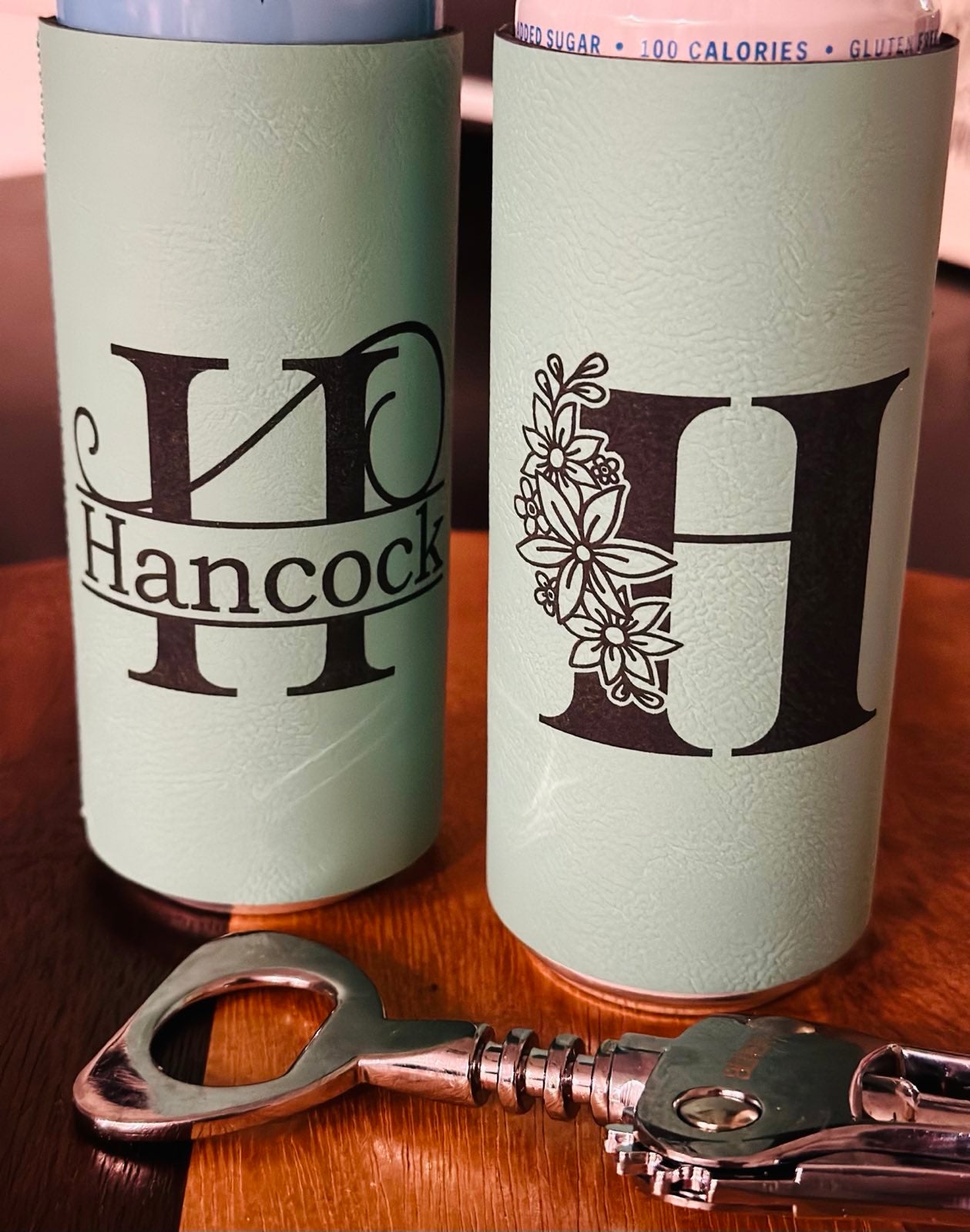 Slim Premium Leatherette Beverage Holder / Skinny Can Cooler