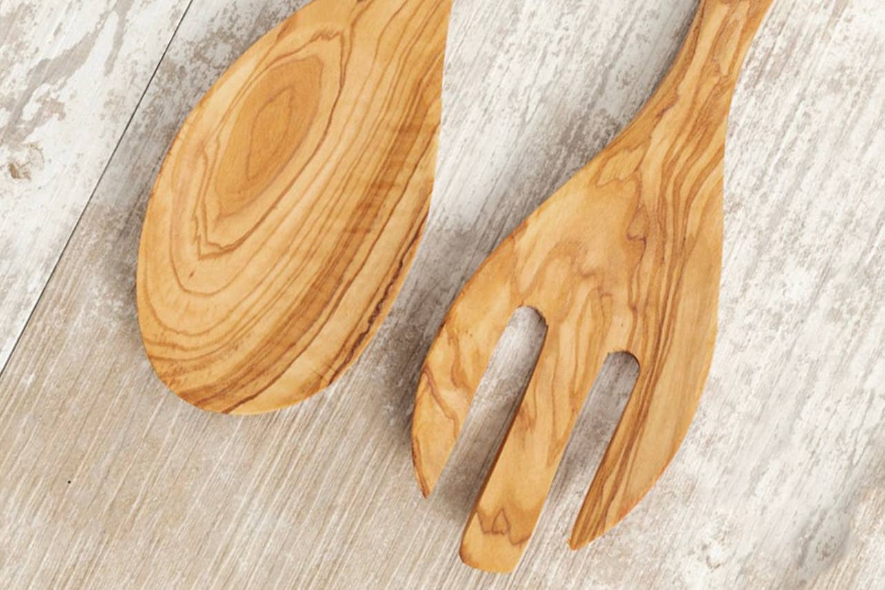 Italian Olivewood Salad Servers – Handcrafted 10" Set