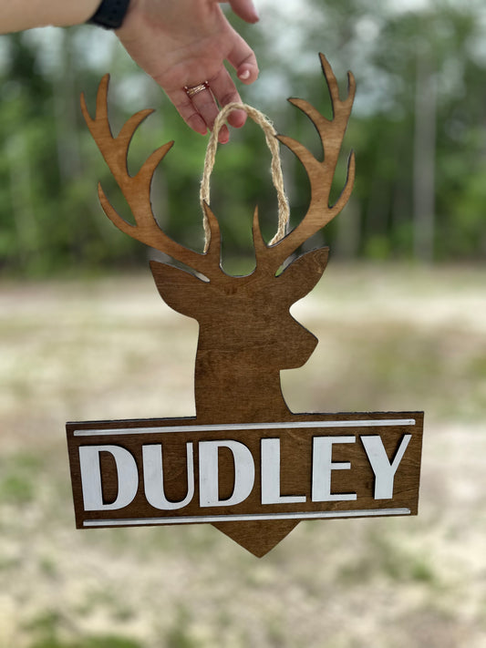 Rustic Deer Head Welcome Sign - Personalized Cabin Decor