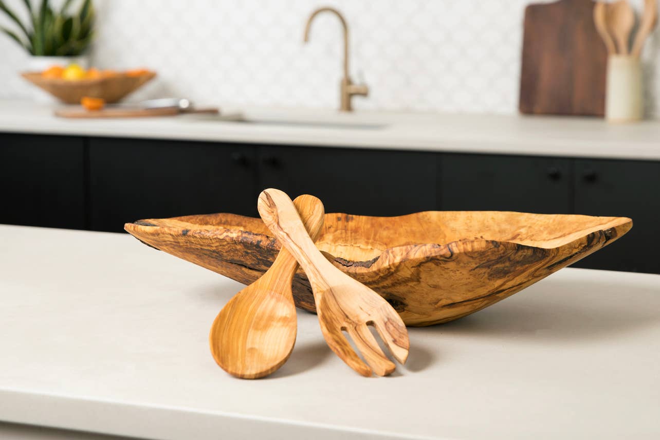 Italian Olivewood Salad Servers – Handcrafted 10" Set