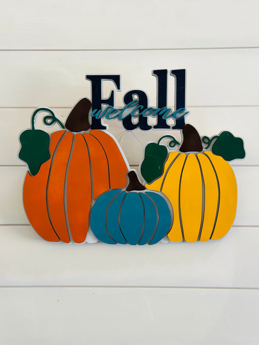 3 Pumpkin Fall Welcome - Blue