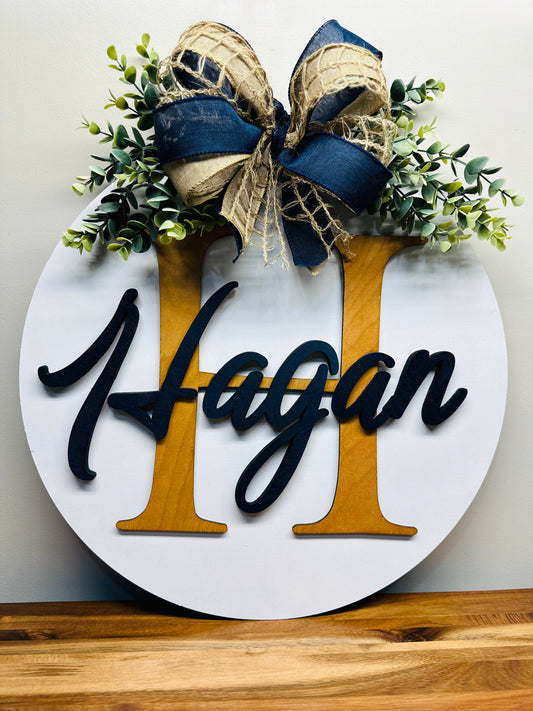 Monogram Door Sign with Navy