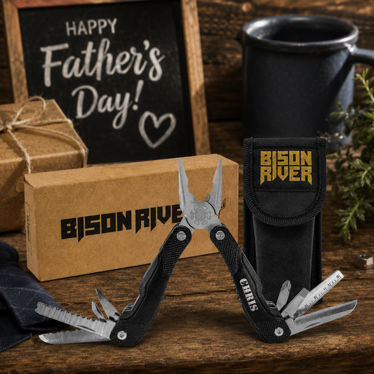 Bison River 4" Black Multi Tool | 13-in-1 Father's Day Gift with Sheath