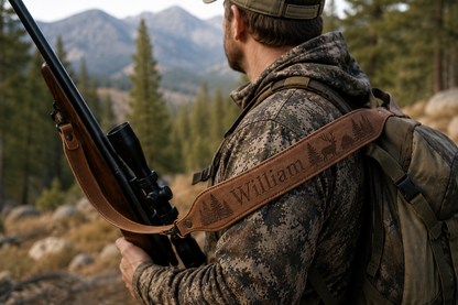 Father's Day Buffalo Hide Leather Rifle Sling with Swivels – Durable Gun Strap Gift