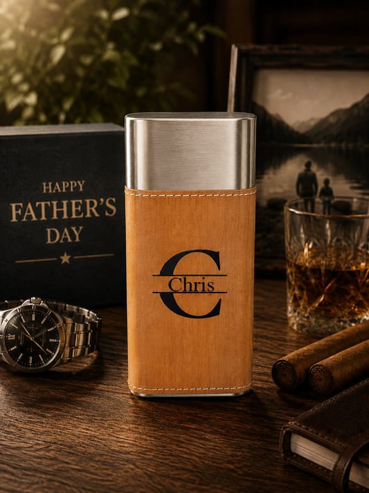 Personalized Father's Day Cigar Holder – Engraved Leatherette Case with Cutter