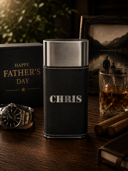 Personalized Father's Day Cigar Holder – Engraved Leatherette Case with Cutter
