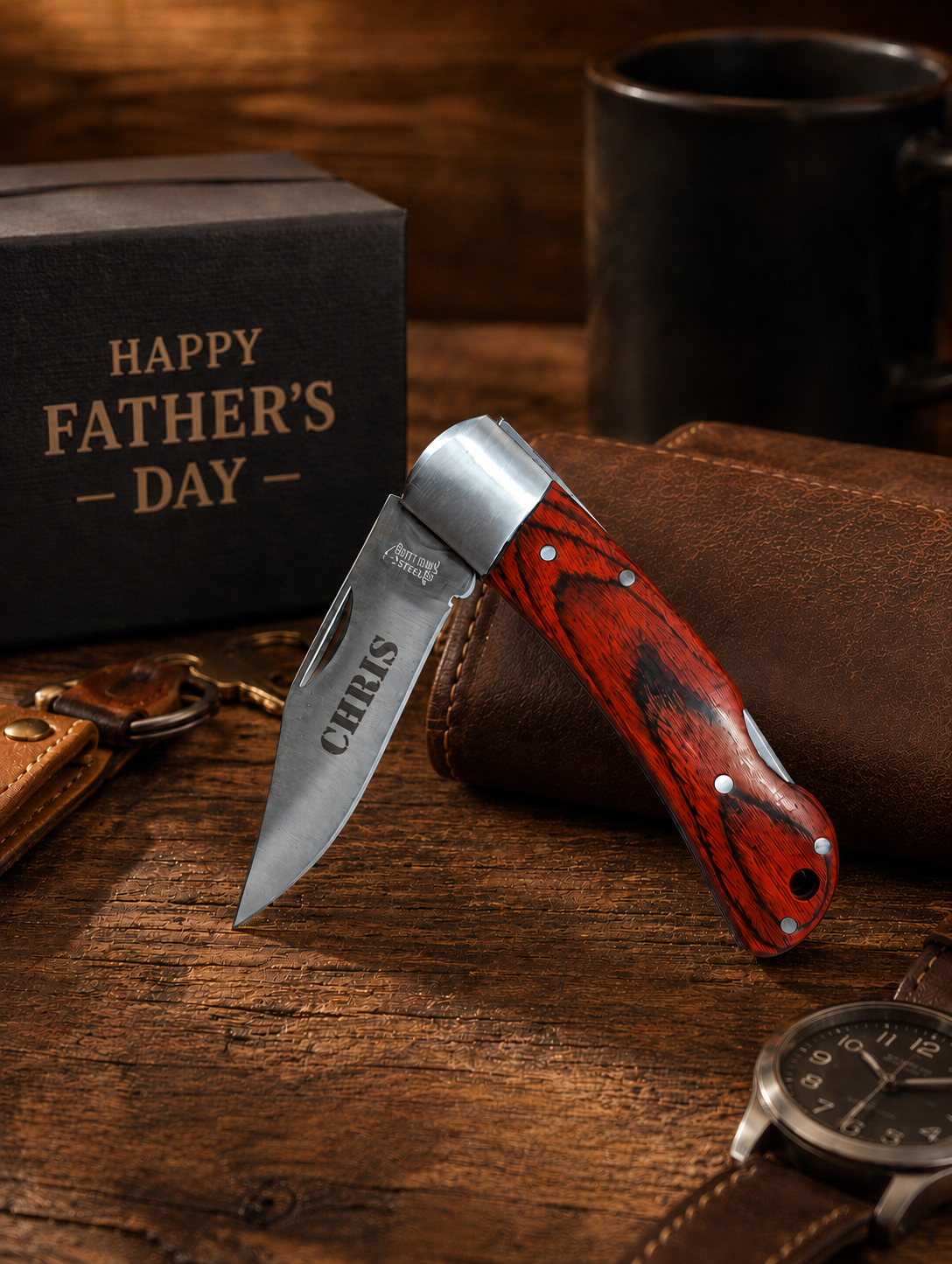 Father's Day Bison River 3 1/2" Wood Folding Knife
