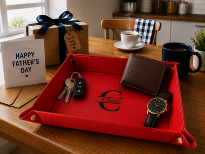 Personalized Father's Day Leatherette Valet Tray - 9" x 9" Snap-Up Catch-All