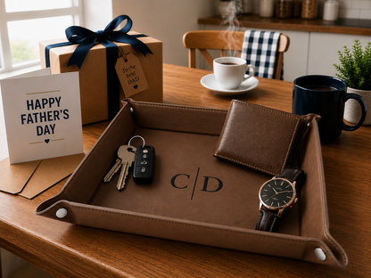 Personalized Father's Day Leatherette Valet Tray - 9" x 9" Snap-Up Catch-All