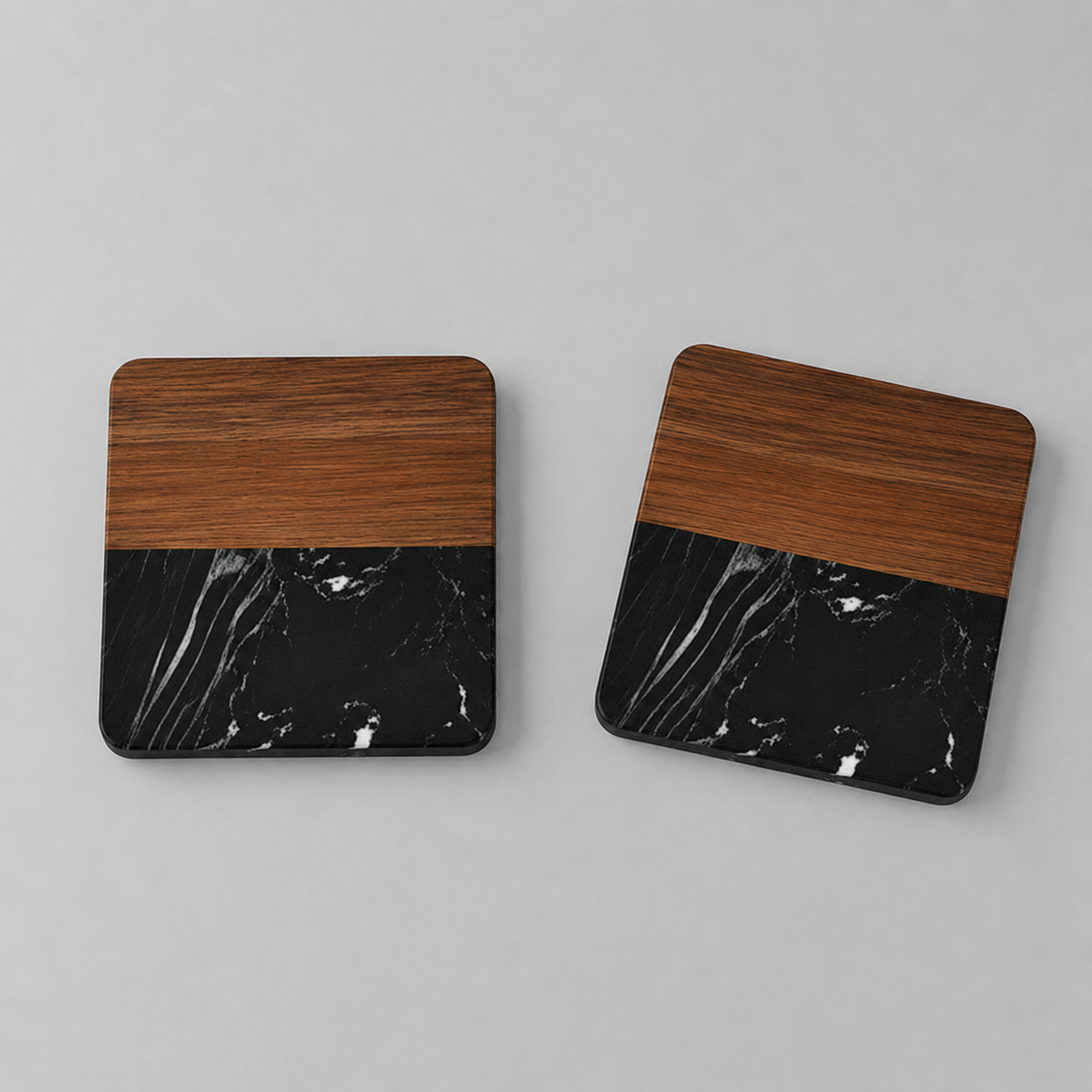 Marble & Acacia Wood Coasters – Set of 4