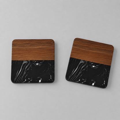 Marble & Acacia Wood Coasters – Set of 4