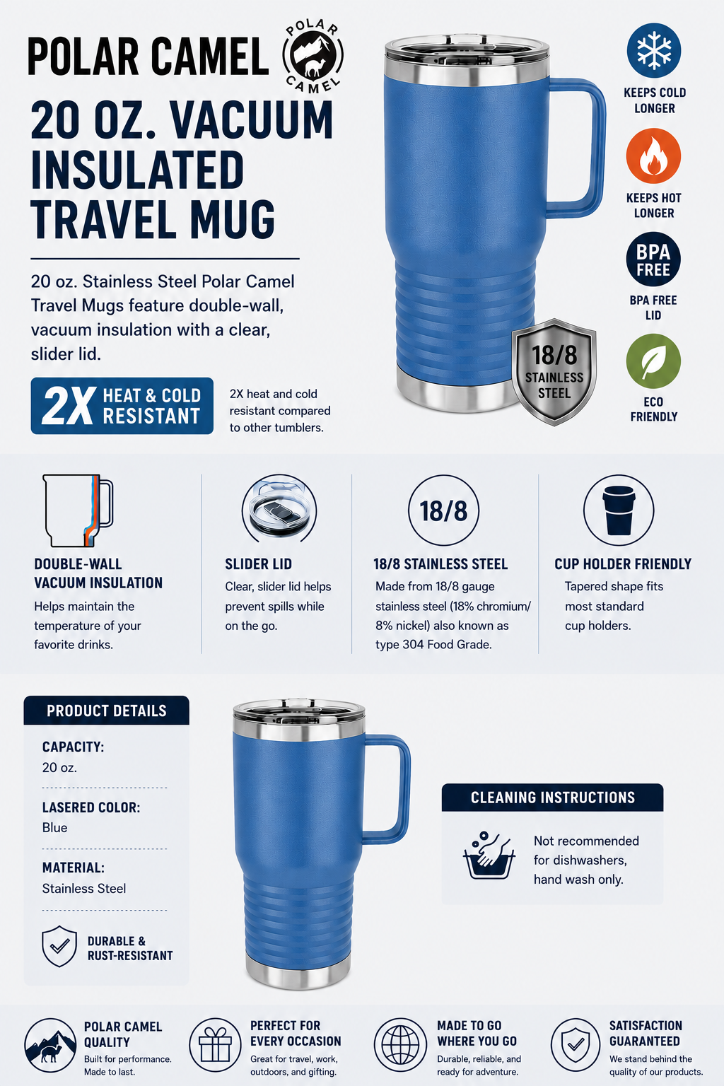 Custom Engraved Polar Camel Travel Mug 20 oz | Business Logo Gifts | Corporate Promotional Mugs