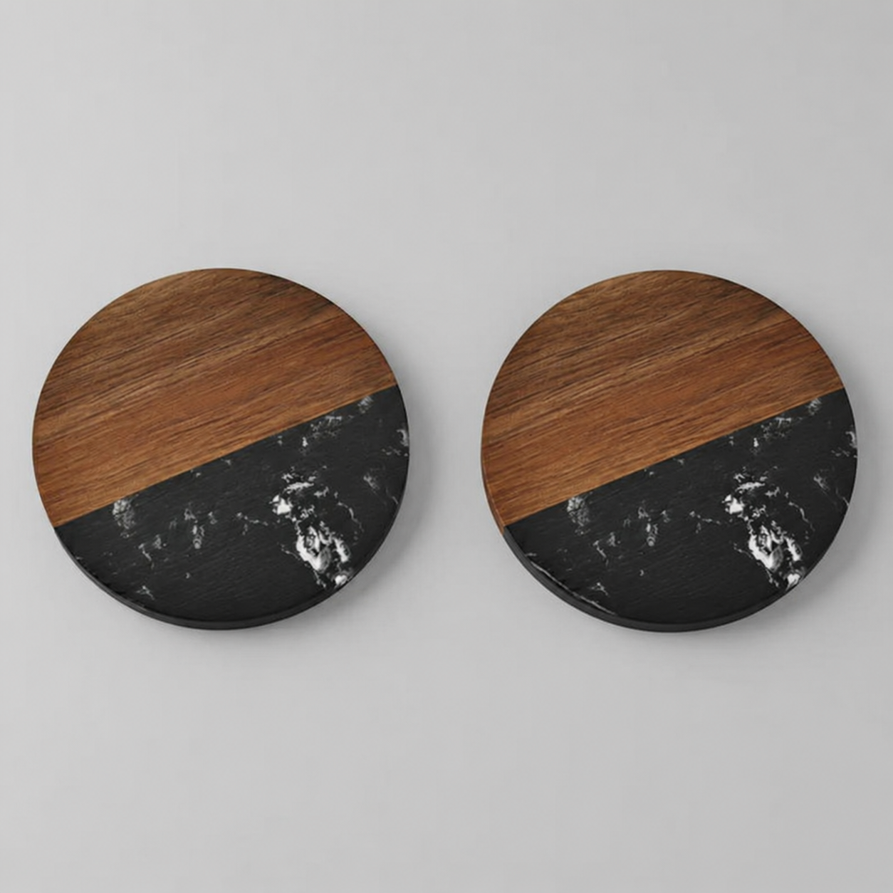 4" Marble & Acacia Wood Round Coaster - Set of 4
