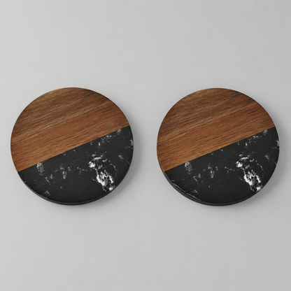 4" Marble & Acacia Wood Round Coaster - Set of 4