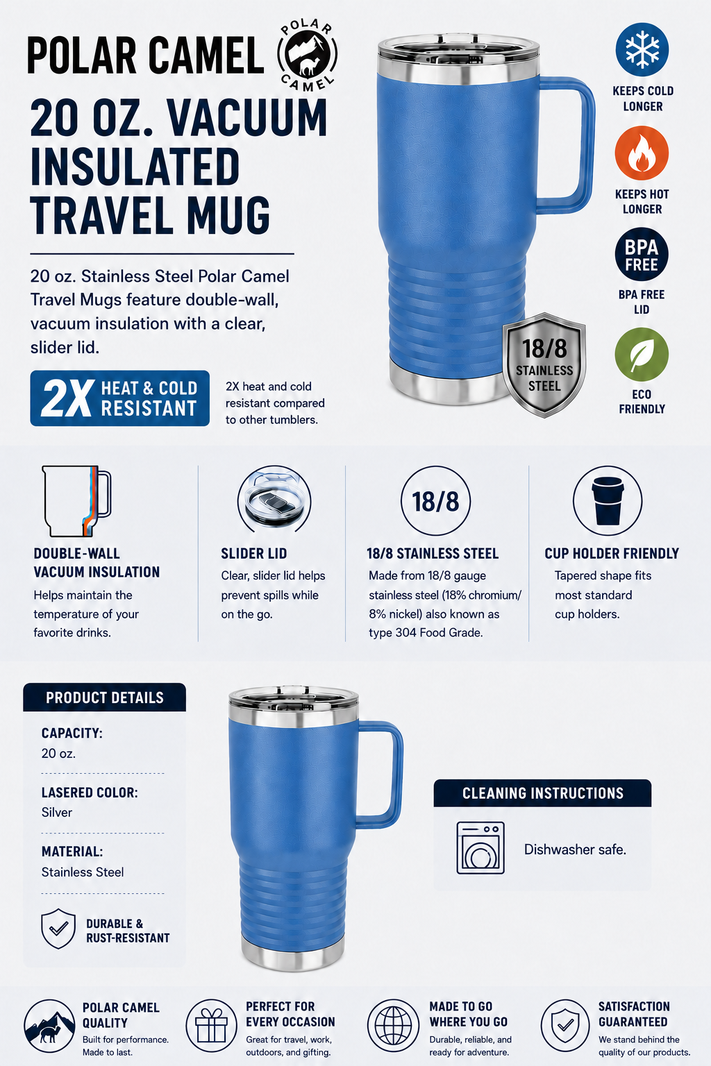 Custom Engraved Polar Camel Travel Mug 20 oz | Business Logo Gifts | Corporate Promotional Mugs