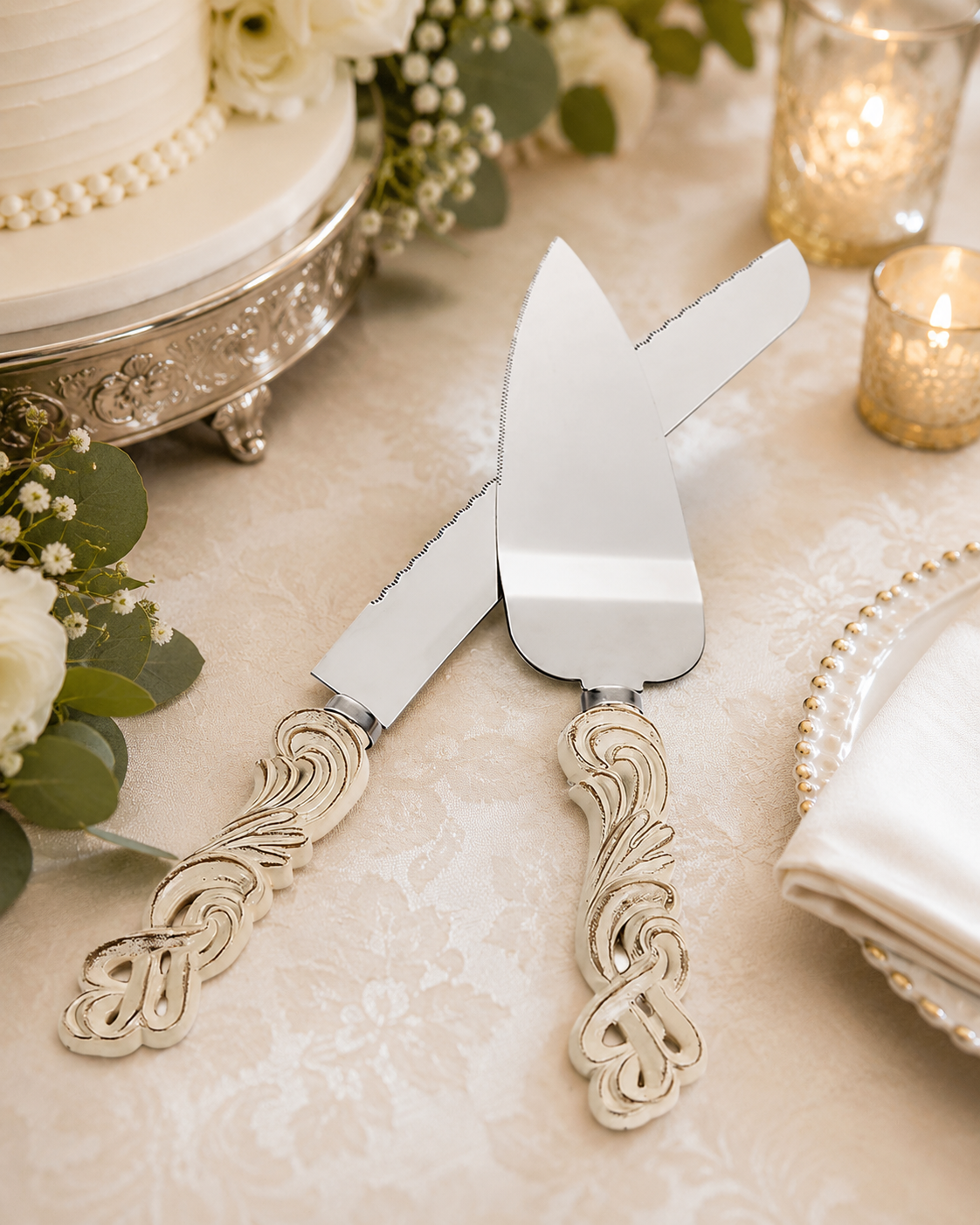 Rustic Handmade Vintage Style Wedding Cake Knife & Serving Set