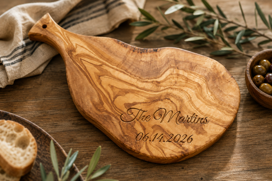 Italian Olivewood Serving Board with Rustic Bark Edge