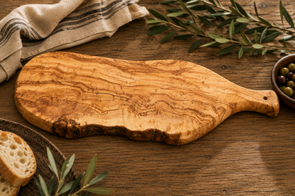 Italian Olivewood Serving Board with Rustic Bark Edge