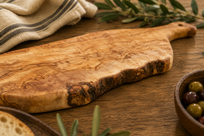 Italian Olivewood Serving Board with Rustic Bark Edge