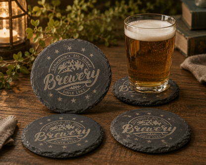 4" x 4" Natural Round Slate Coasters - Set of 4