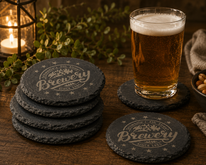 4" x 4" Natural Round Slate Coasters - Set of 4
