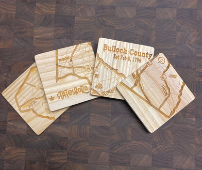 County Themed Wood Coasters - Set of 4