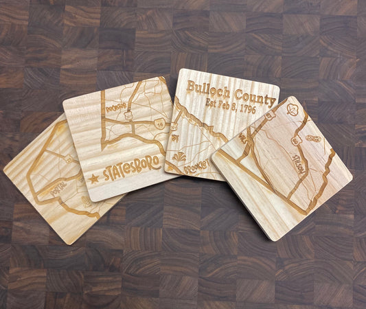 County Themed Wood Coasters - Set of 4