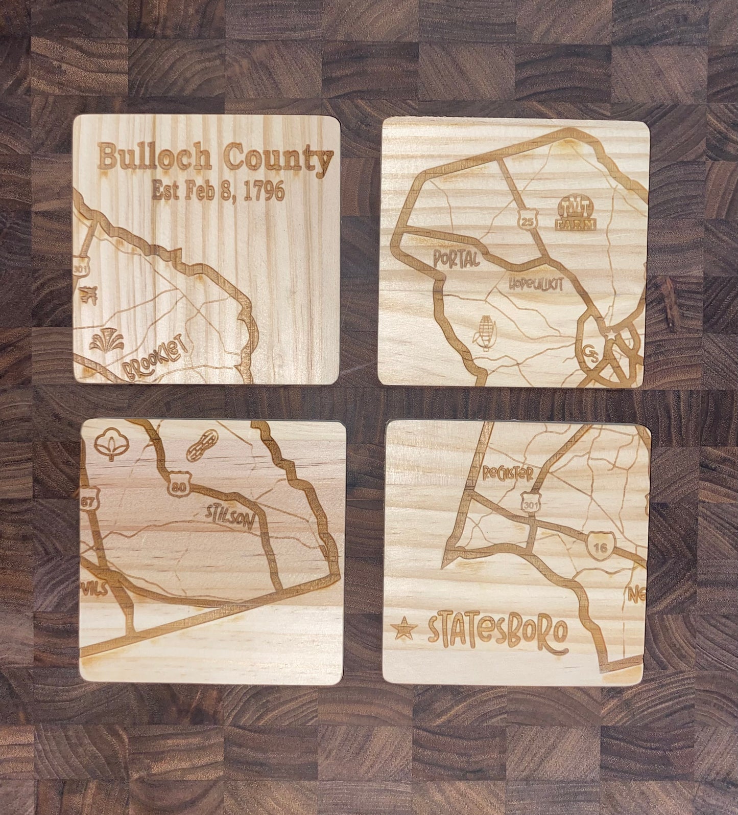 County Themed Wood Coasters - Set of 4