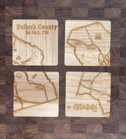County Themed Wood Coasters - Set of 4