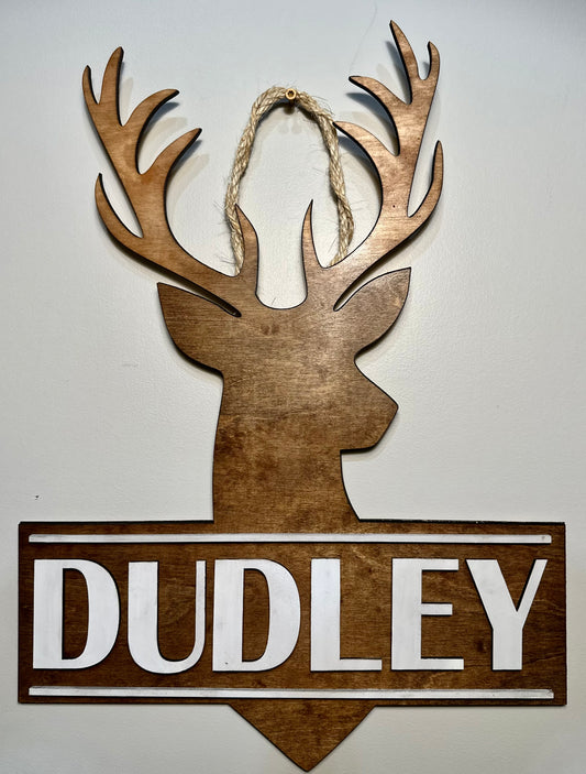 Rustic Deer Head Welcome Sign - Personalized Cabin Decor