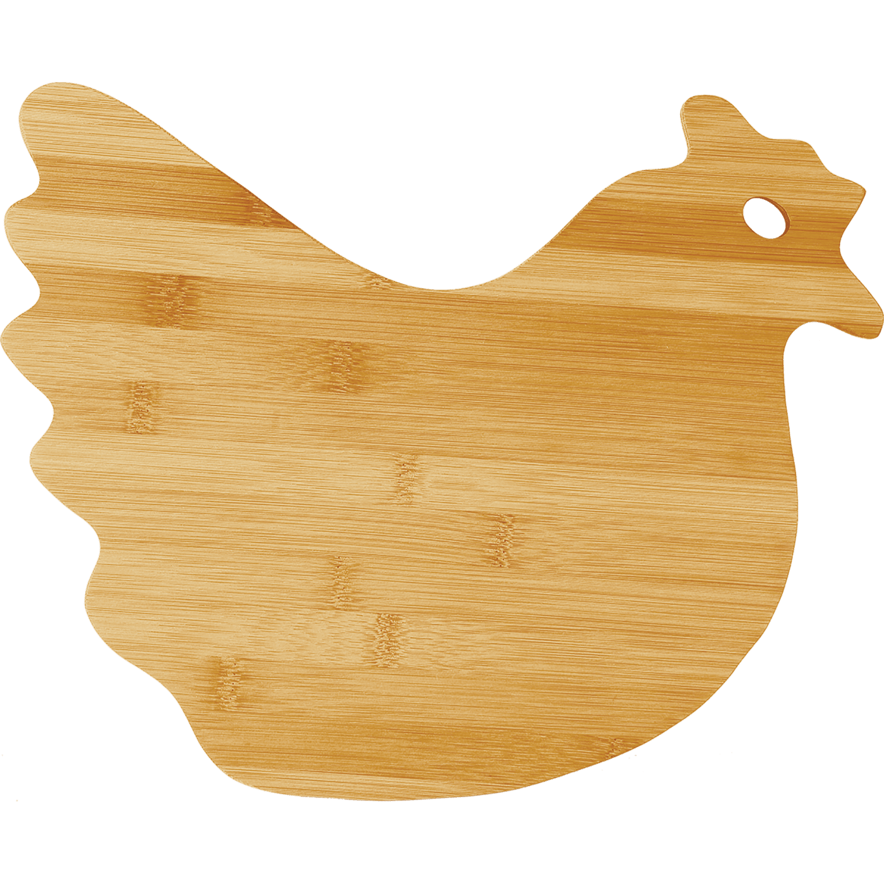 Wooden cutting board shaped like a chicken on a transparent background
