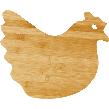 Wooden cutting board shaped like a chicken on a transparent background
