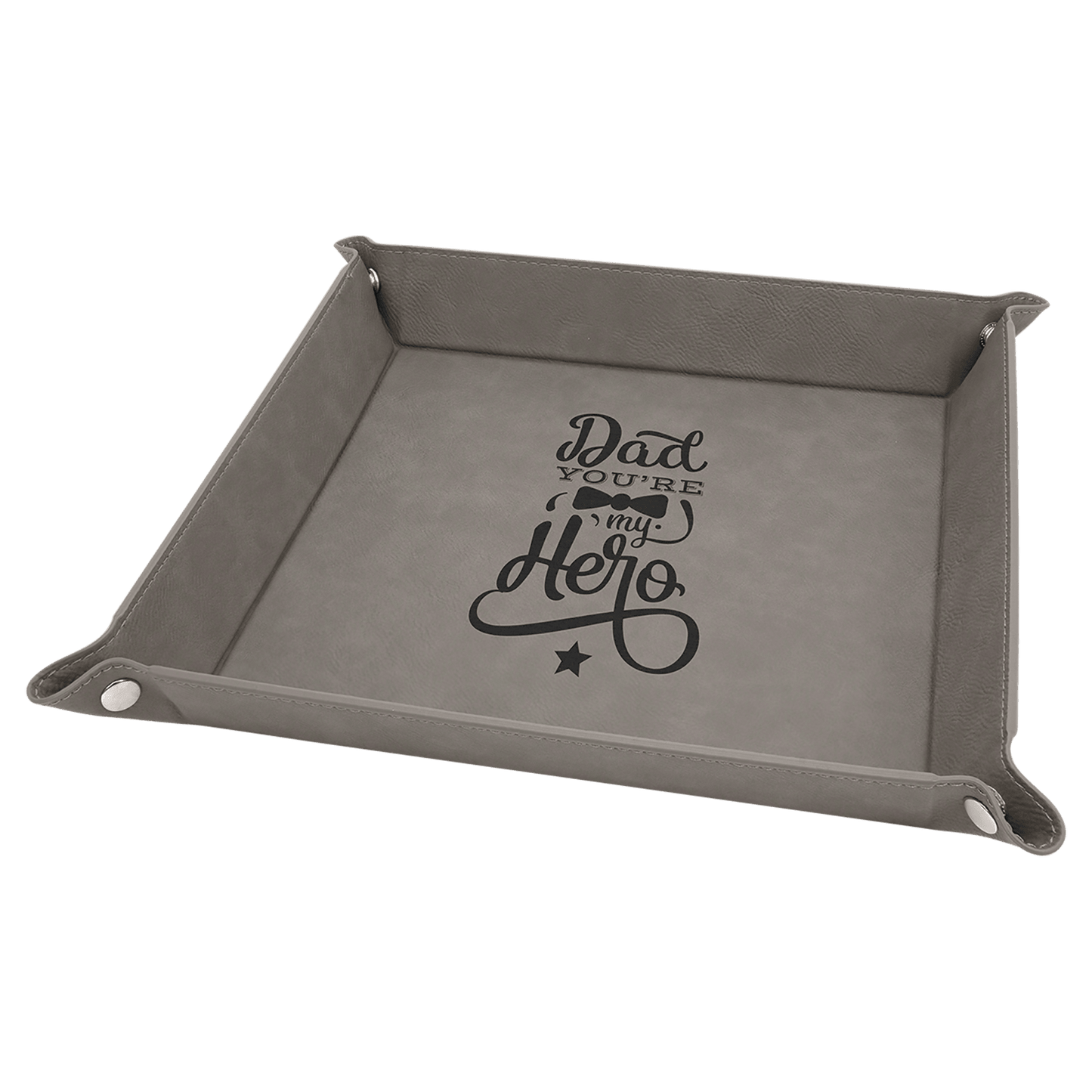 Personalized Father's Day Leatherette Valet Tray - 9" x 9" Snap-Up Catch-All