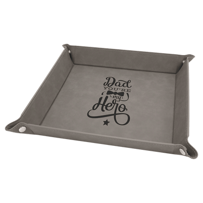 Personalized Father's Day Leatherette Valet Tray - 9" x 9" Snap-Up Catch-All