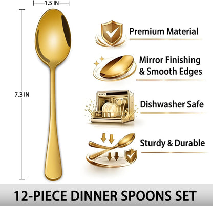 7.3” Elegant Gold Mirror Finish Stainless Steel Spoons – Set of 2