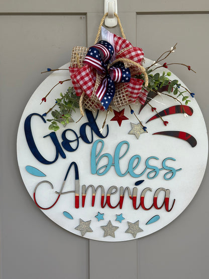 God Bless America Sign | Patriotic Red White and Blue Decor