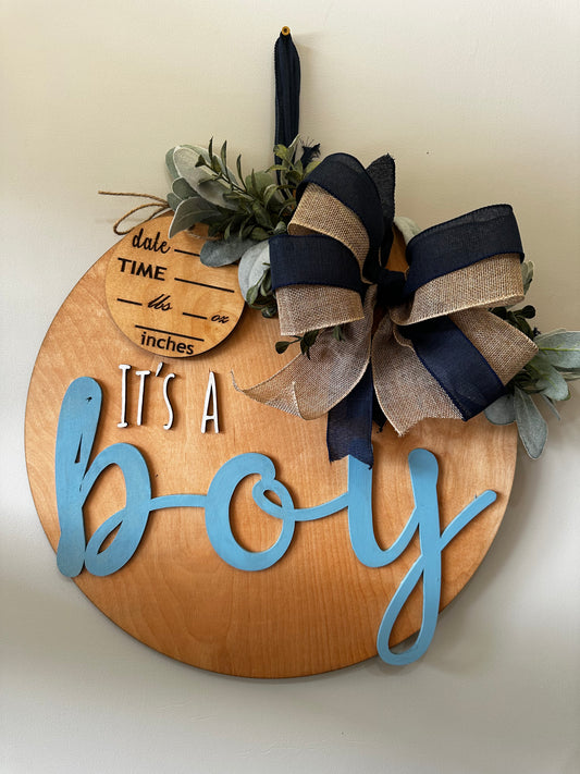 "It's a Boy" Baby Boy Sign w/ Bassinet circle