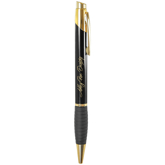 Gloss Black Brass Ballpoint Ink Pen with Gripper