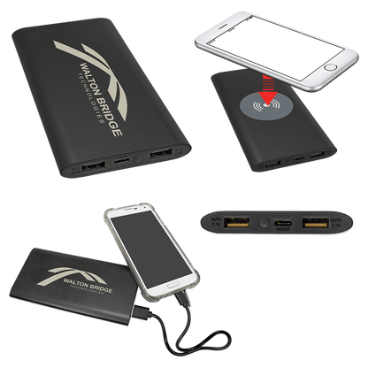 8000MAH Power Bank & Wireless Anodized Aluminum Charger with USB-C Cord