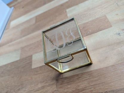 Personalized Glass Jewelry Box – 3x3 Gold Frame Keepsake Cube